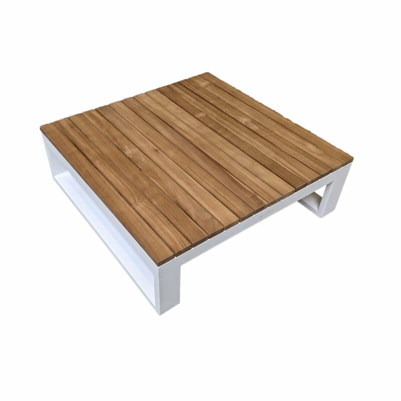 Jati&Kebon "Virginia" Loungetisch, Gestell Aluminium weiß mit Teak, 85x85 cm