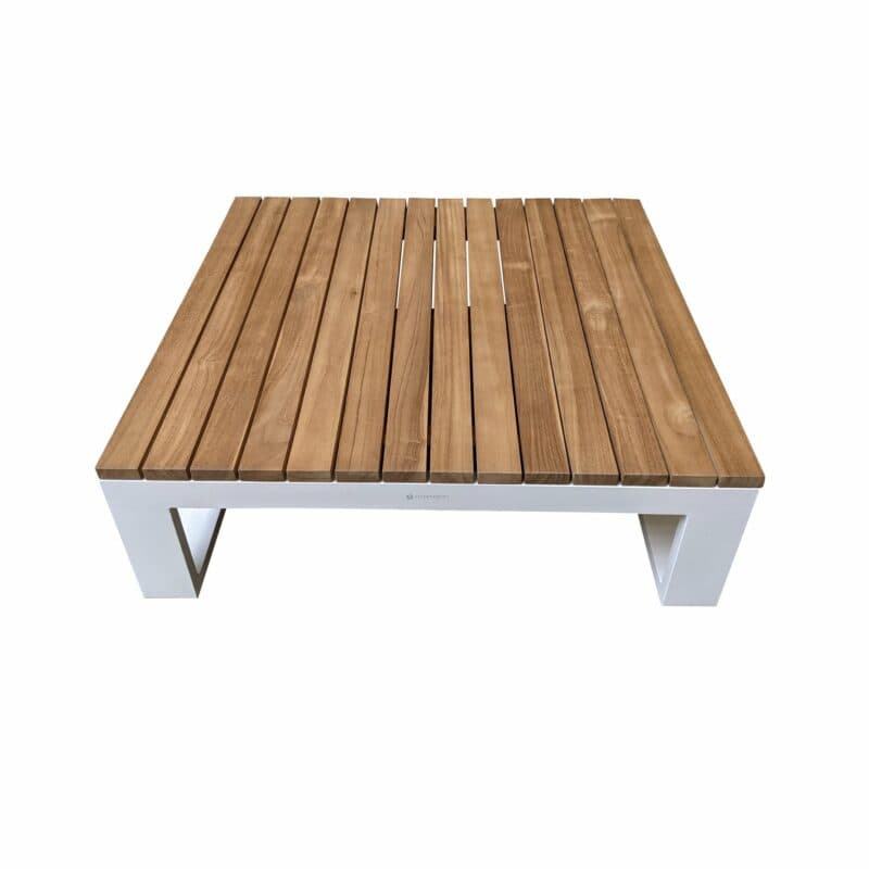 Jati&Kebon "Virginia" Loungetisch, Gestell Aluminium weiß mit Teak, 85x85 cm
