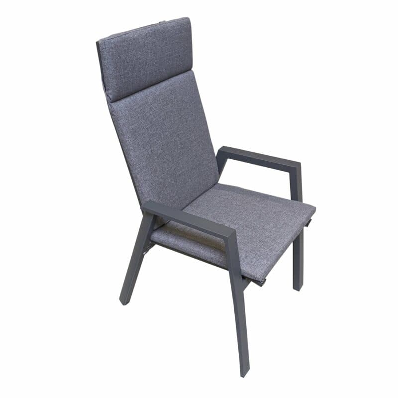 Lesli Living “Amir“ Hochlehner, Gestelle Aluminium anthrazit matt, Sitz Textilgewebe schwarz/grau, “Grigio“ Auflage anthrazit