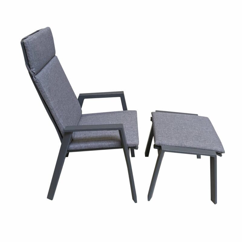 Lesli Living “Amir“ Hochlehner und Hocker, Gestelle Aluminium anthrazit matt, Sitz Textilgewebe schwarz/grau, Kissen & Auflage anthrazit