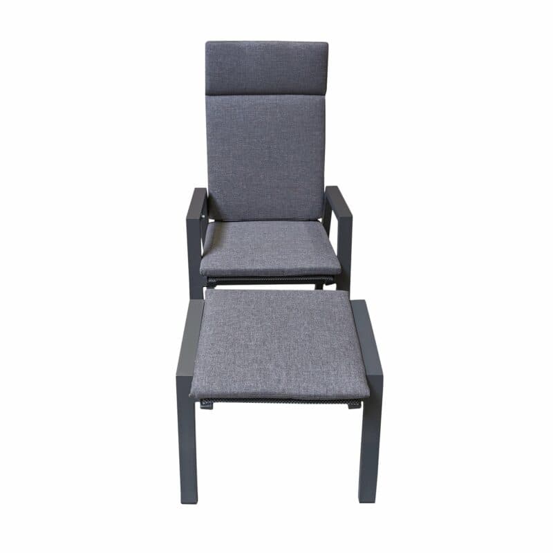 Lesli Living “Amir“ Hochlehner und Hocker, Gestelle Aluminium anthrazit matt, Sitz Textilgewebe schwarz/grau, Kissen & Auflage anthrazit