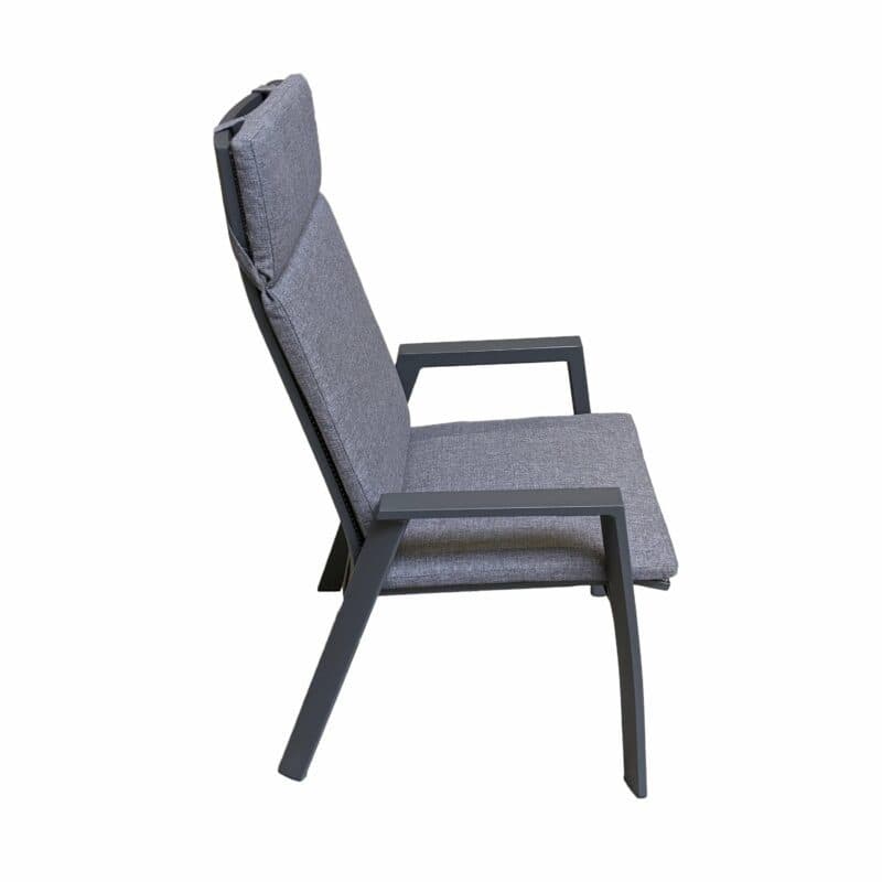 Lesli Living “Amir“ Hochlehner, Gestell Aluminium anthrazit matt, Sitz Textilgewebe schwarz/grau, “Grigio“ Auflage anthrazit