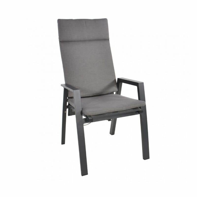 Lesli Living "Amir" Hochlehner, Alu anthrazit matt, Textilgewebe schwarz-grau mit Auflage "Grigio"