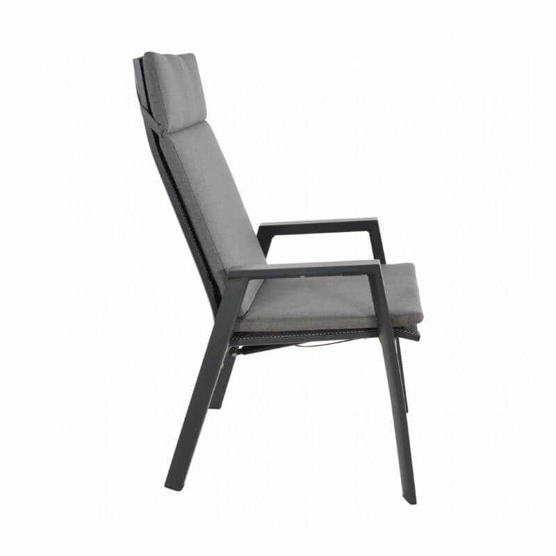 Lesli Living "Amir" Hochlehner, Alu anthrazit matt, Textilgewebe schwarz-grau mit Auflage "Grigio"