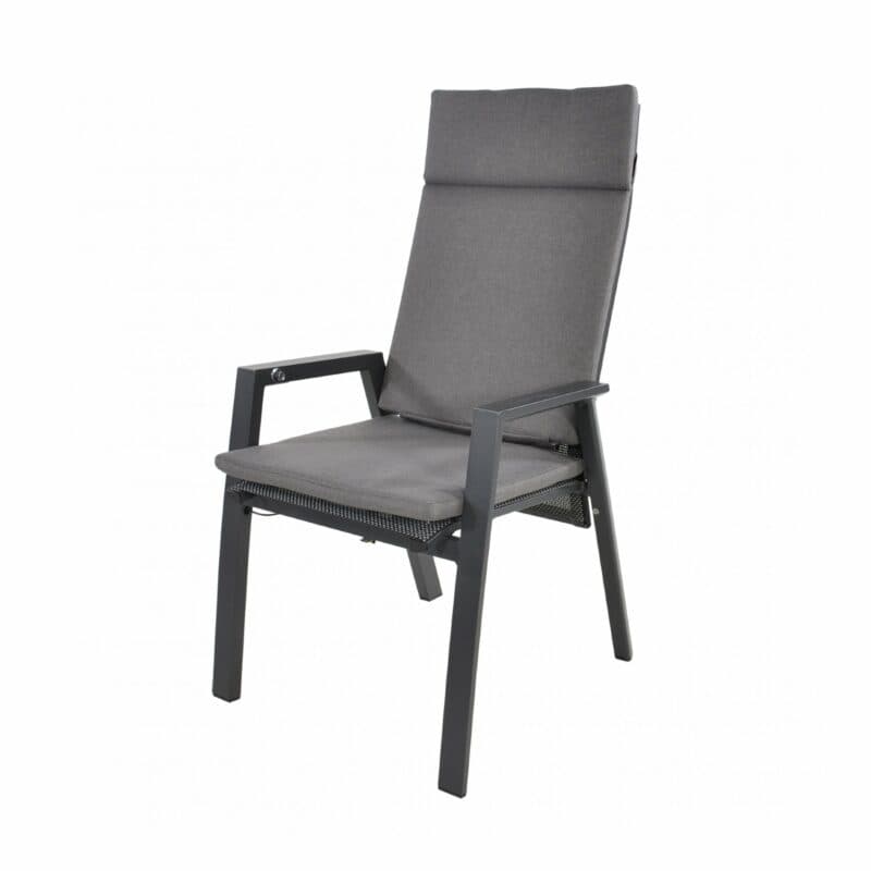 Lesli Living "Amir" Hochlehner, Alu anthrazit matt, Textilgewebe schwarz-grau mit Auflage "Grigio"