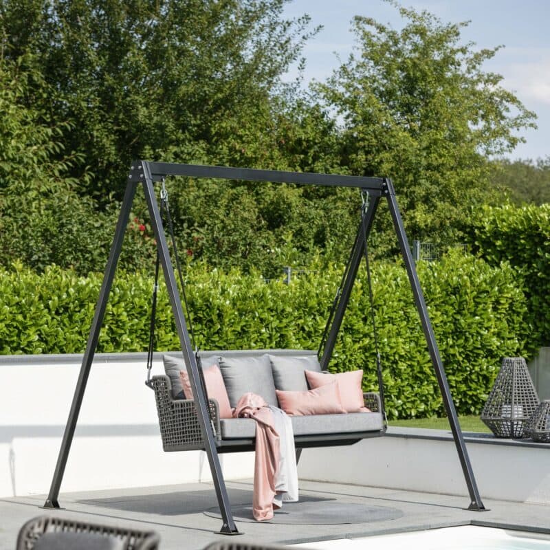 Stern "Greta" 2-Sitzer Schaukel, Gestell Stahlrohr anthrazit, Schaukel Rope platin mit Kissen seidengrau