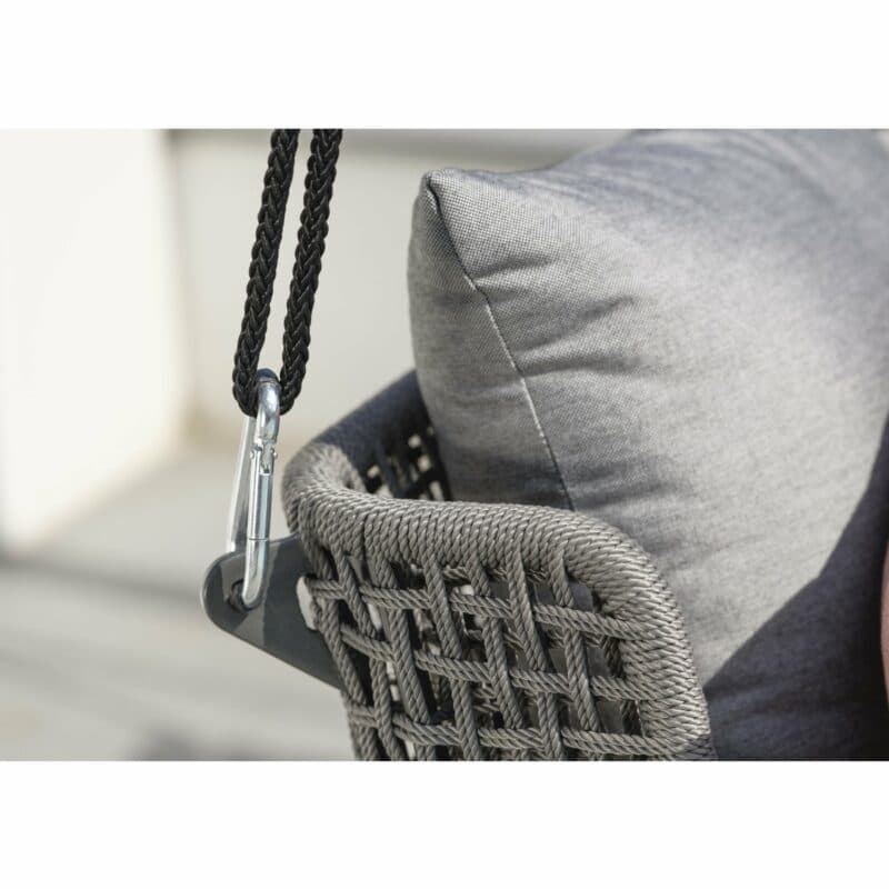 Stern "Greta" 2-Sitzer Schaukel, Gestell Stahlrohr anthrazit, Schaukel Rope platin mit Kissen seidengrau, Befestigung der Seilaufhängung