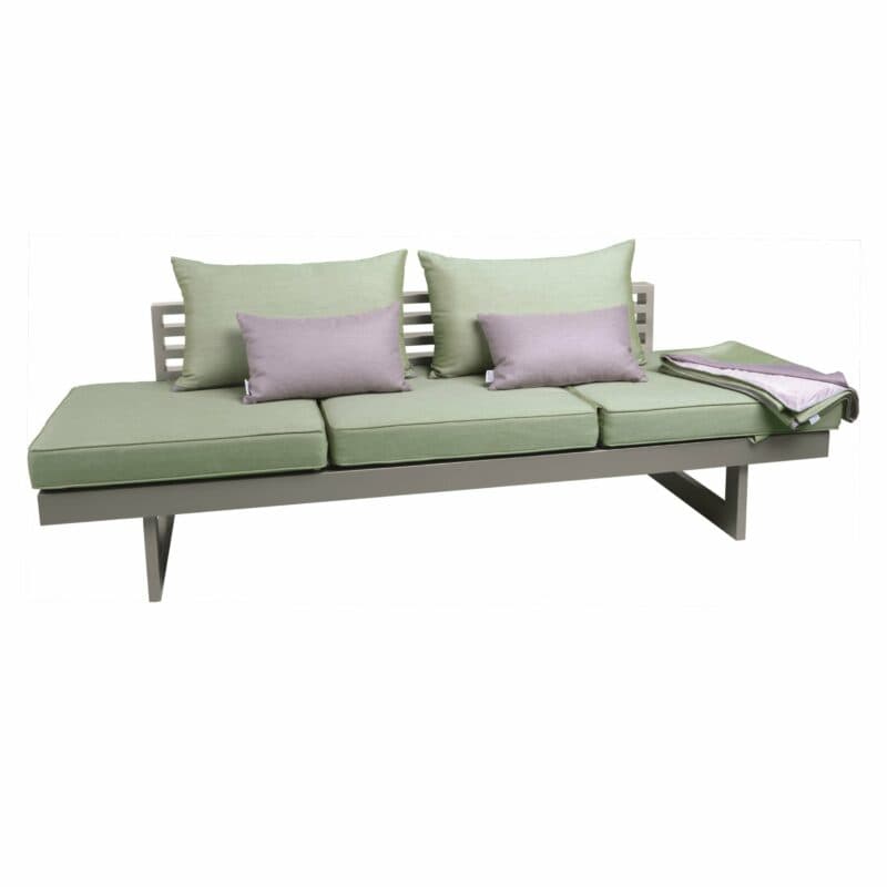 Stern Lounge "Holly", Alu graphit, Textilen silber, Bezug Outdoorstoff farngrün inkl. 3 Sitzkissen, 2 Rückenkissen, 2 Dekokissen und 1 Kuscheldecke