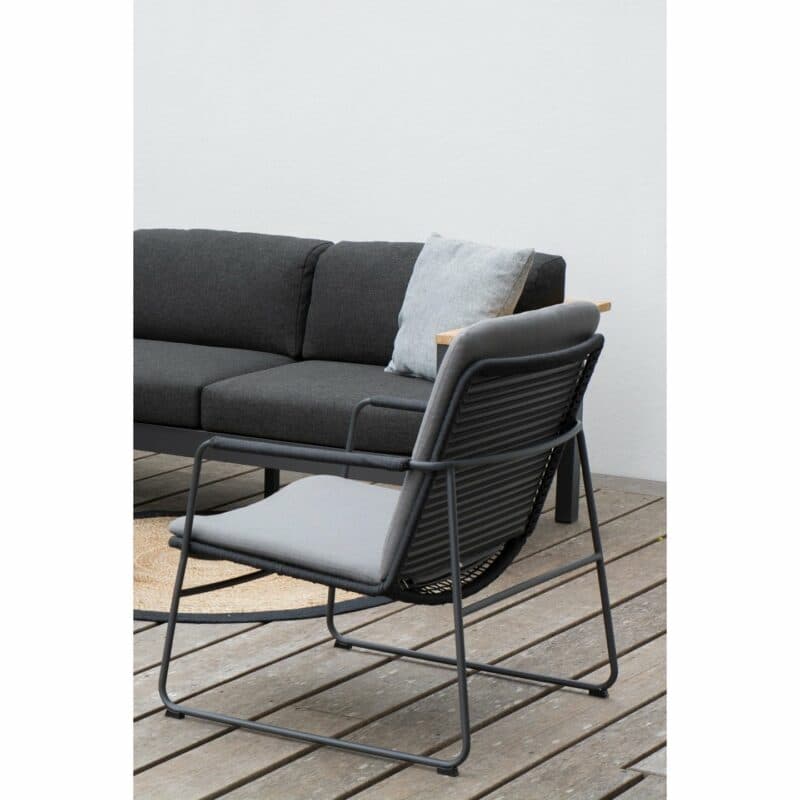 4Seasons Outdoor "Elba" Loungesessel, Gestell Edelstahl anthrazit, Rope anthrazit, inkl. Kissenset grau