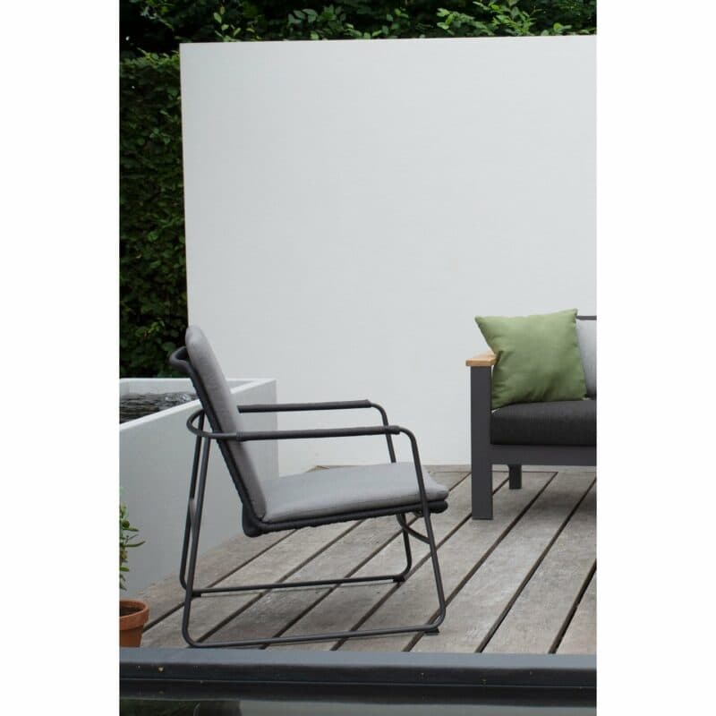 4Seasons Outdoor "Elba" Loungesessel, Gestell Edelstahl anthrazit, Rope anthrazit, inkl. Kissenset grau