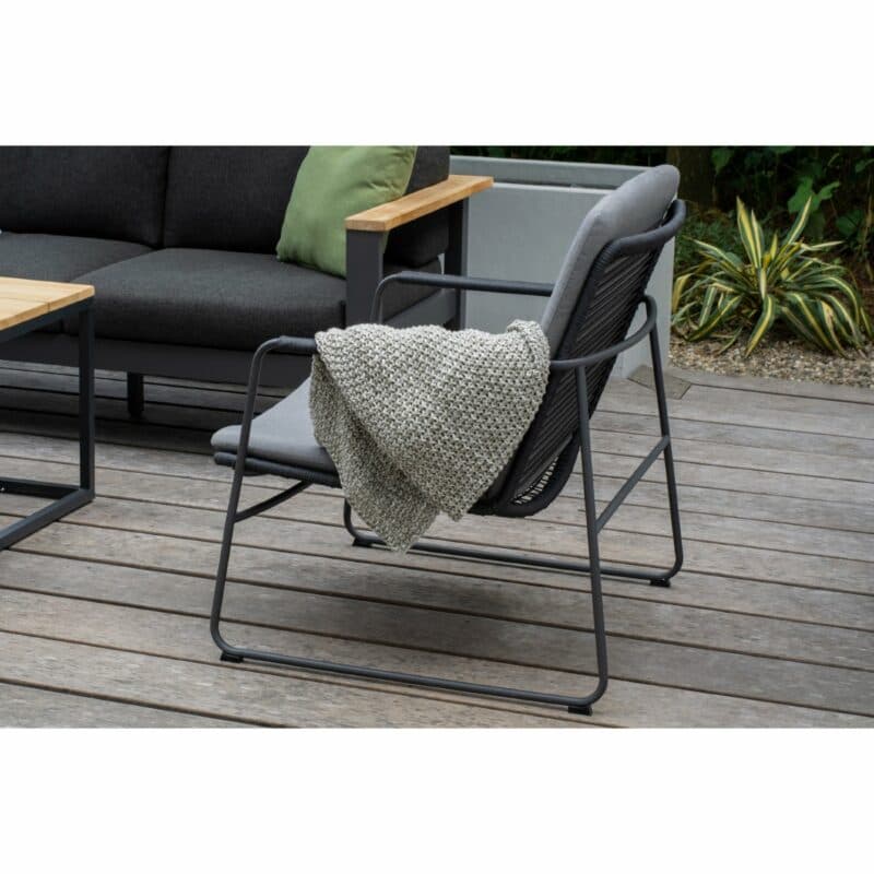 4Seasons Outdoor "Elba" Loungesessel, Gestell Edelstahl anthrazit, Rope anthrazit, inkl. Kissenset grau