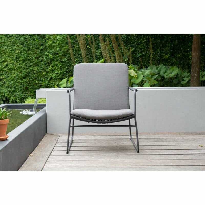 4Seasons Outdoor "Elba" Loungesessel, Gestell Edelstahl anthrazit, Rope anthrazit, inkl. Kissenset grau