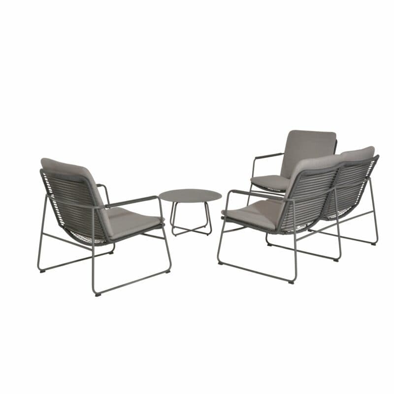 4 Seasons Outdoor "Elba" Loungemöbel Edelstahl anthrazit/Rope, Kissen grau, mit "Dali" Kaffeetisch Aluminium anthrazit, Ø 58,5 cm