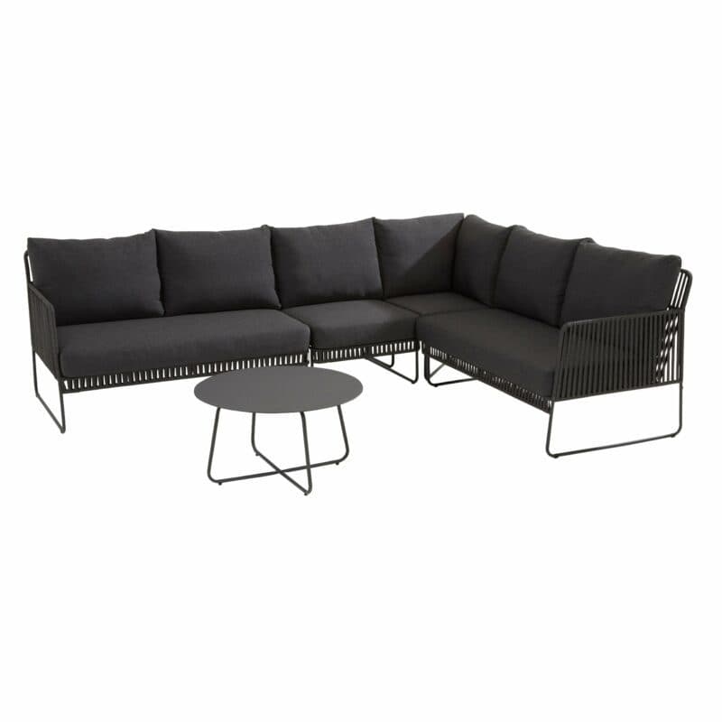 4Seasons Outdoor "Sapore" Loungeset, Edelstahl anthrazit, Rope black, Kissen grau, "Dali" Tisch aus Aluminium