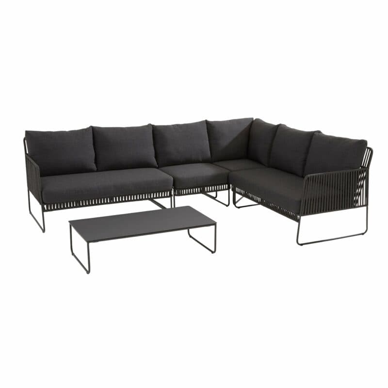 4Seasons Outdoor "Sapore" Loungeset, Edelstahl anthrazit, Rope black, Kissen grau, "Dali" Tisch aus Aluminium