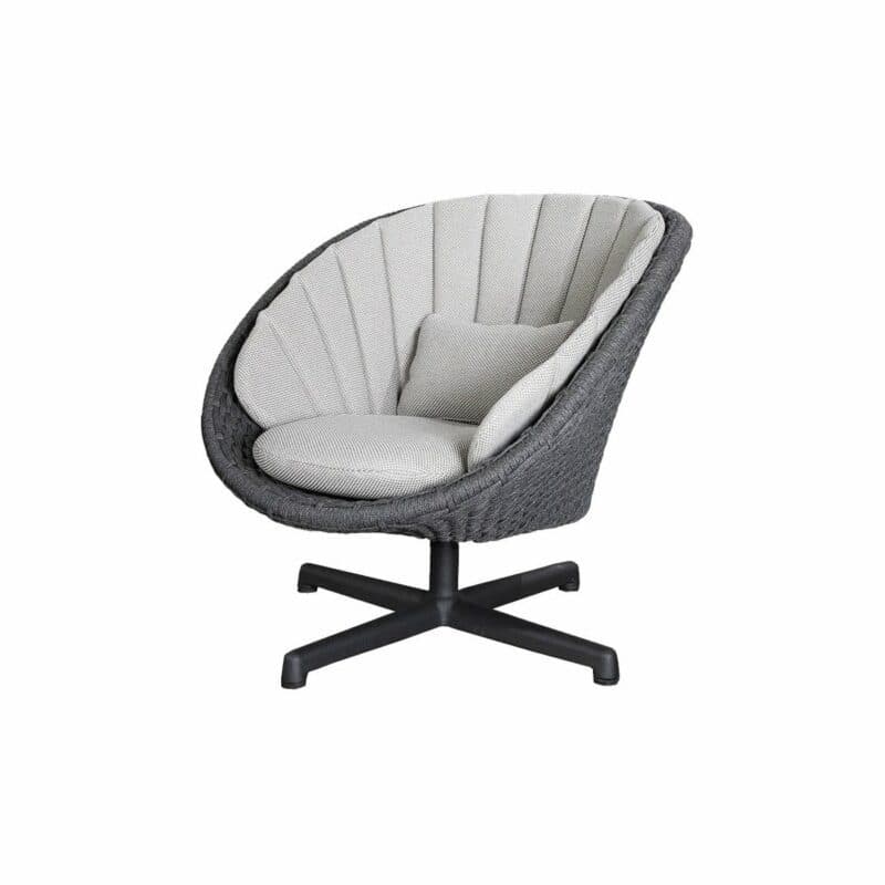 Cane-line "Peacock" Loungesessel, drehbarer Aluminiumfuß, Soft Rope dunkelgrau mit Kissen Focus hellgrau