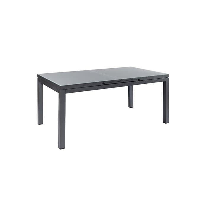 Jati&Kebon "Gabon" Ausziehtisch 160/210x90 cm, Gestell Aluminium eisengrau, Tischplatte Glas hellgrau