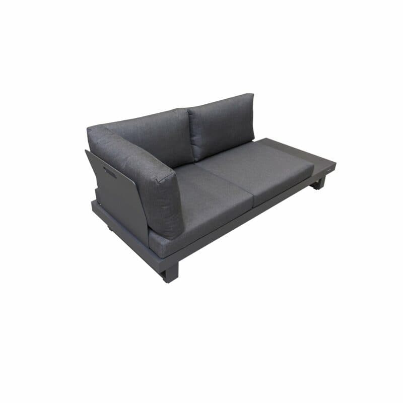 Jati&Kebon "Livio" 2-Sitzer Loungesofa mit zusätzlicher Lehne und Kissen, Alu Eisengrau, Kissen Natté Sooty
