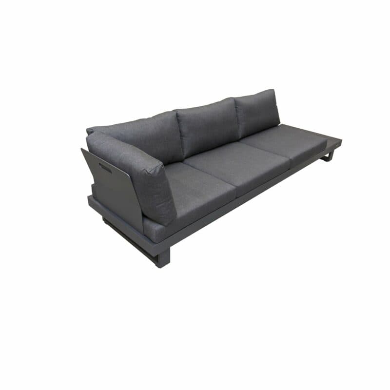 Jati&Kebon "Livio" 3-Sitzer Loungesofa mit zusätzlicher Lehne und Kissen, Alu Eisengrau, Kissen Natté Sooty