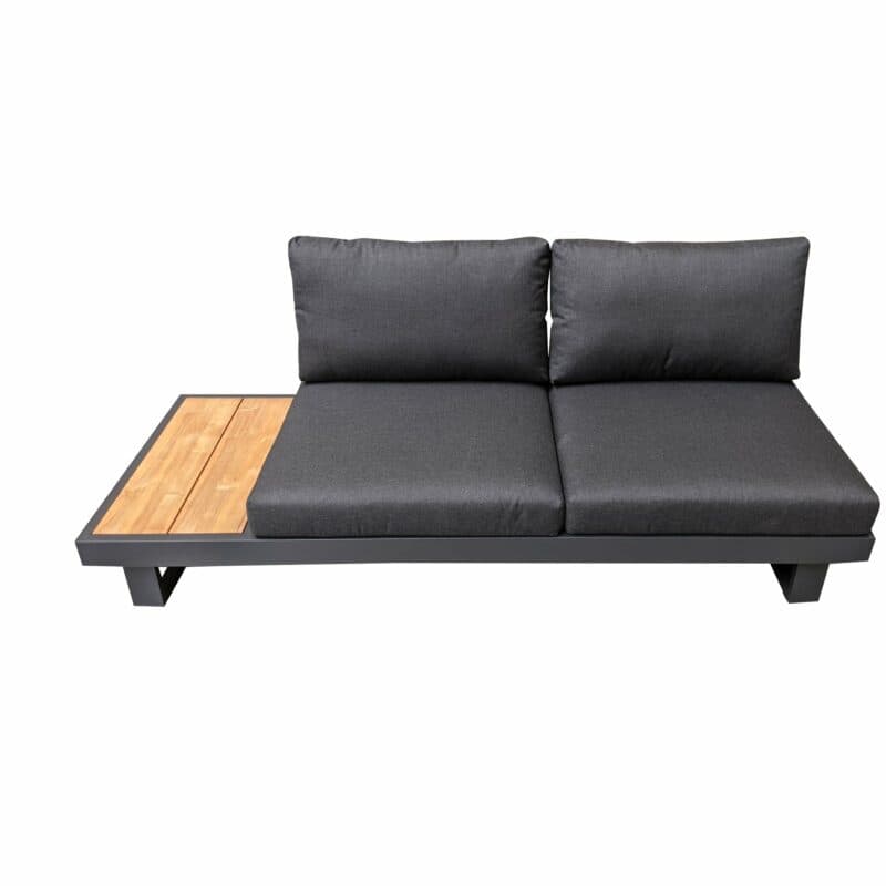 Jati&Kebon "Murlo" 2-Sitzer Loungesofa, Alu Eisengrau, Ablage Teak, Kissen Natté Sooty