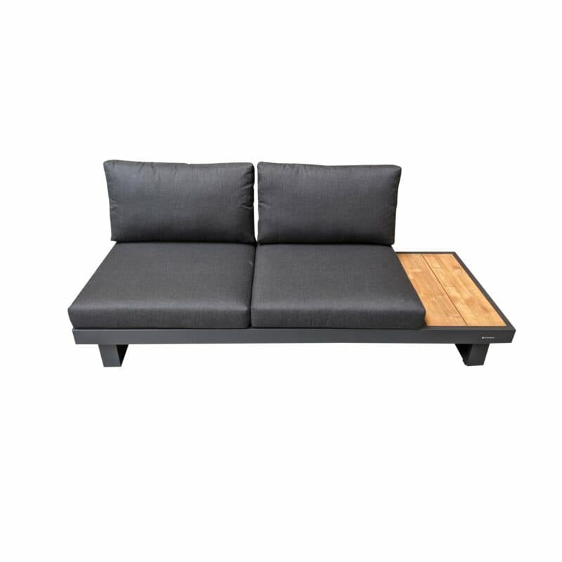 Jati&Kebon "Murlo" 2-Sitzer Loungesofa, Alu Eisengrau, Ablage Teak, Kissen Natté Sooty