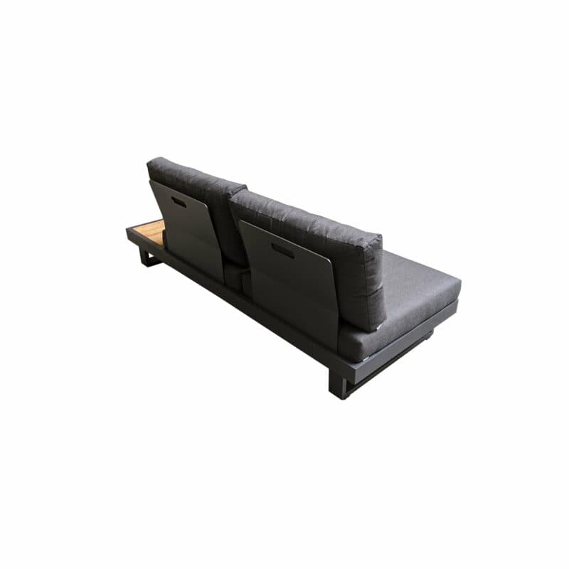 Jati&Kebon "Murlo" 2-Sitzer Loungesofa, Alu Eisengrau, Ablage Teak, Kissen Natté Sooty