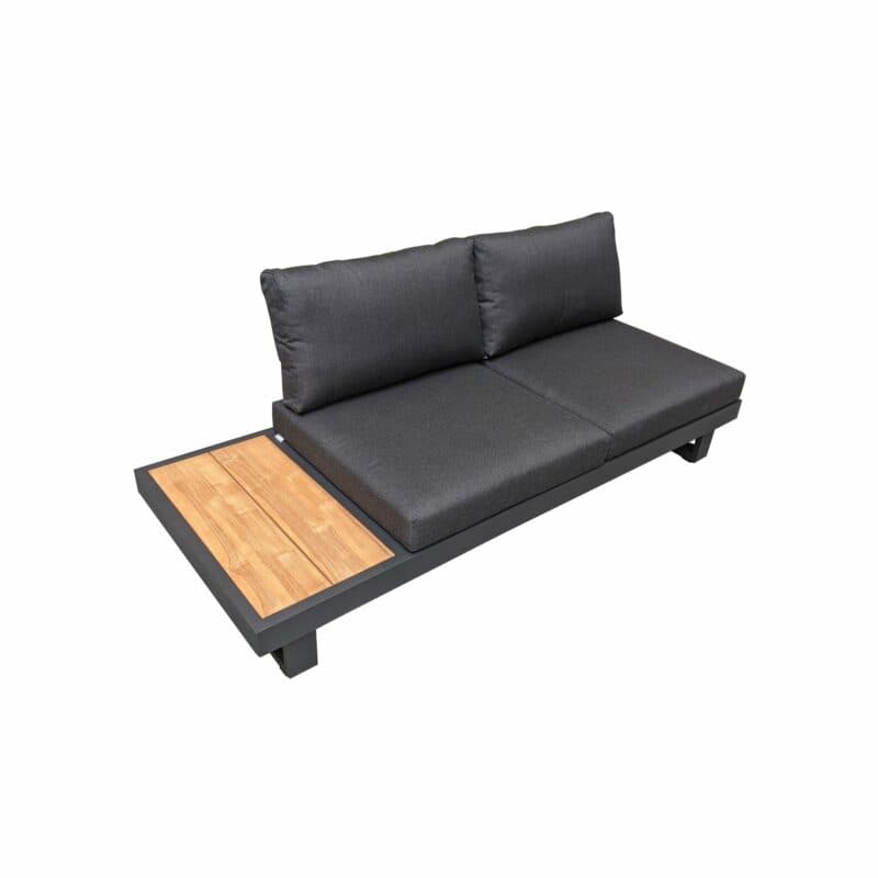 Jati&Kebon "Murlo" 2-Sitzer Loungesofa, Alu Eisengrau, Ablage Teak, Kissen Natté Sooty