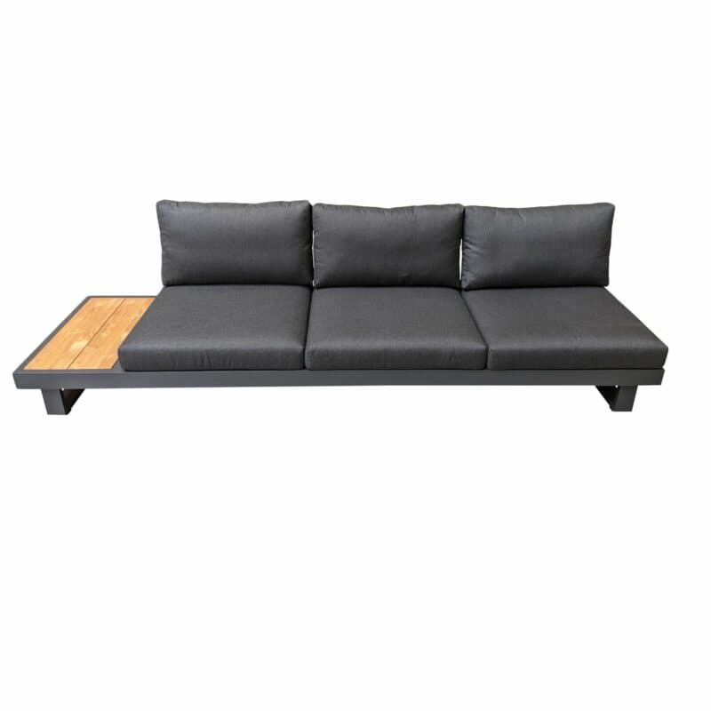 Jati&Kebon "Murlo" 3-Sitzer Loungesofa, Alu Eisengrau, Ablage Teak, Kissen Natté Sooty