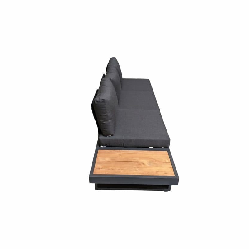 Jati&Kebon "Murlo" 3-Sitzer Loungesofa, Alu Eisengrau, Ablage Teak, Kissen Natté Sooty