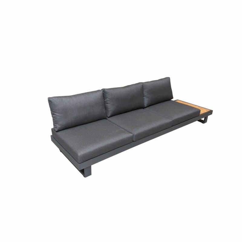 Jati&Kebon "Murlo" 3-Sitzer Loungesofa, Alu Eisengrau, Ablage Teak, Kissen Natté Sooty