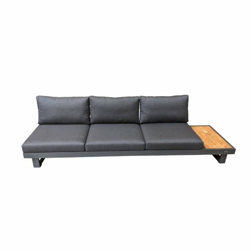 Jati&Kebon "Murlo" 3-Sitzer Loungesofa, Alu Eisengrau, Ablage Teak, Kissen Natté Sooty