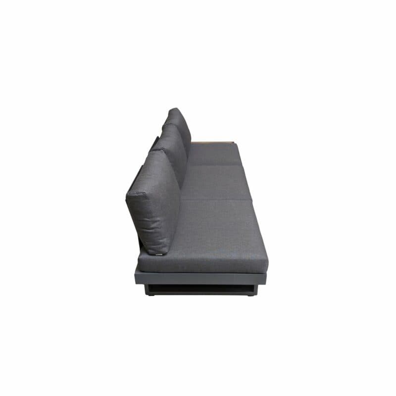 Jati&Kebon "Murlo" 3-Sitzer Loungesofa, Alu Eisengrau, Ablage Teak, Kissen Natté Sooty