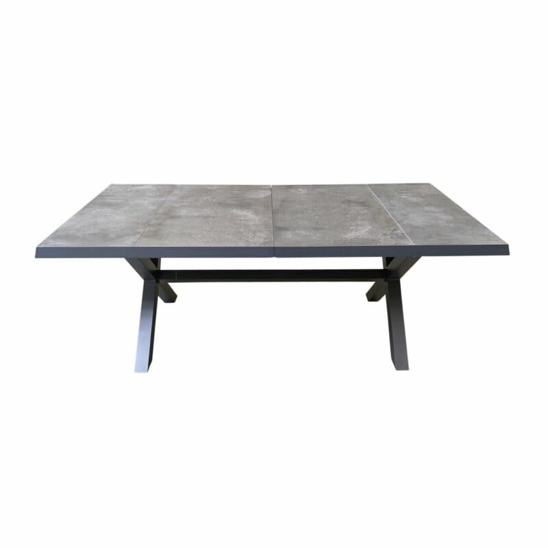 Lesli Living "Murcia" Ausziehtisch mit Kreuzgestell, Alu charcoal, Tischplatte Keramik stone