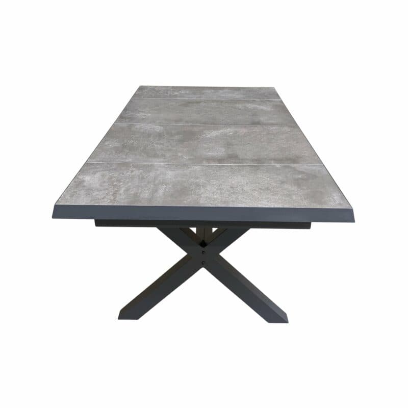 Lesli Living "Murcia" Ausziehtisch mit Kreuzgestell, Alu charcoal, Tischplatte Keramik stone