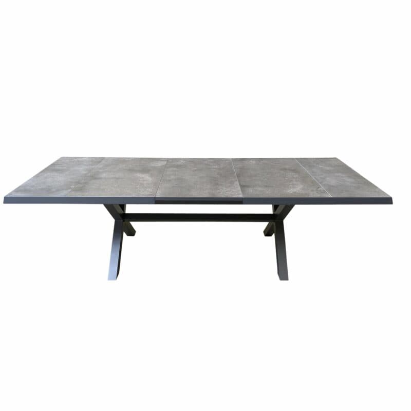 Lesli Living "Murcia" Ausziehtisch mit Kreuzgestell, Alu charcoal, Tischplatte Keramik stone