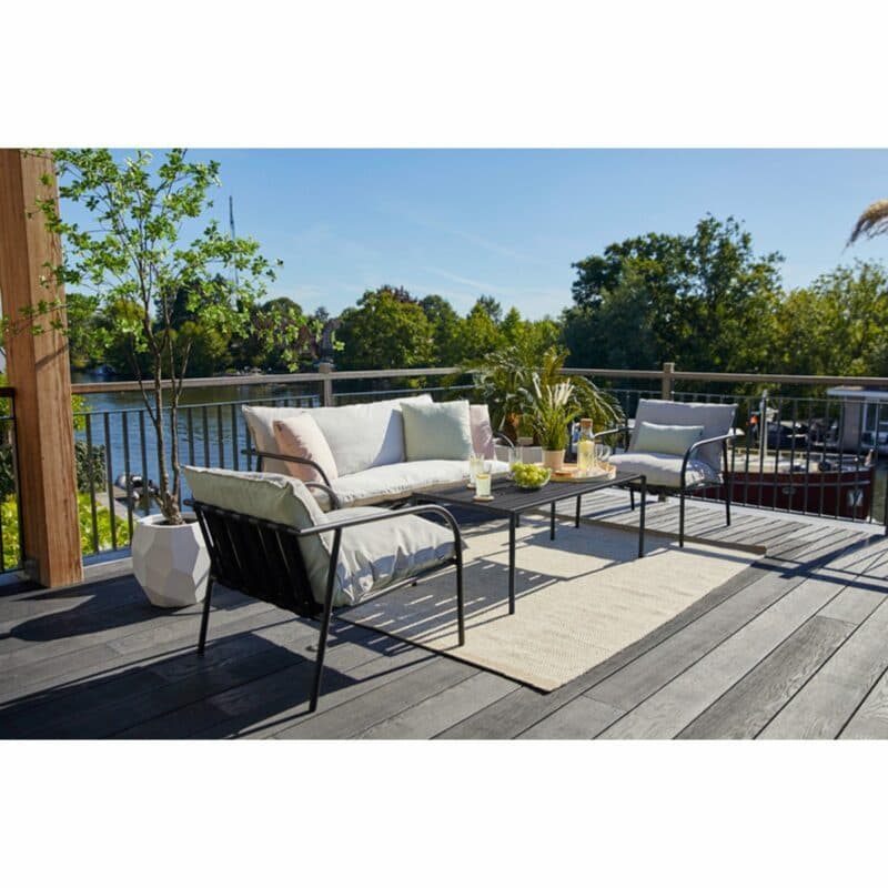 Hartman "Jeremy" Loungeset 4-tlg und Sonnenliege "Jeremy", Gestell Aluminium schwarz, Polster Sunbrella marble