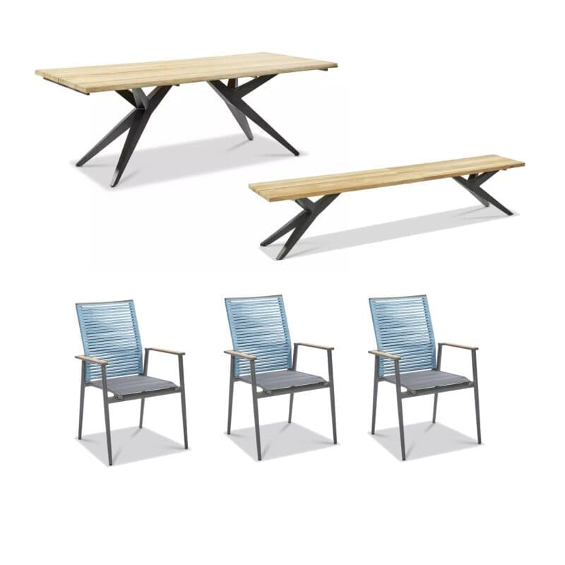 Musterring Gartenmöbel-Set mit Gartenstuhl "Amsterdam", Rope blau, Tisch "Holland" und Bank "Rotterdam"