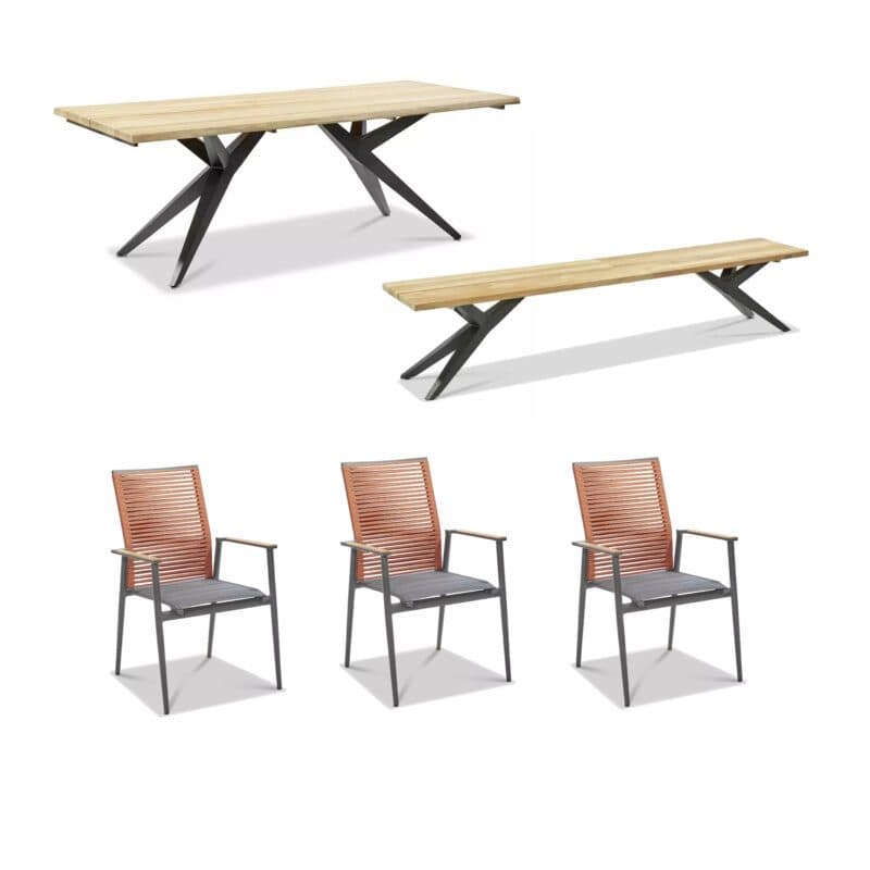 Musterring Gartenmöbel-Set mit Gartenstuhl "Amsterdam", Rope rot, Tisch "Holland" und Bank "Rotterdam"