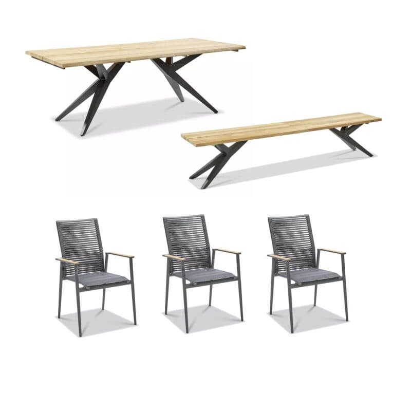 Musterring Gartenmöbel-Set mit Gartenstuhl "Amsterdam", Rope schwarz, Tisch "Holland" und Bank "Rotterdam"