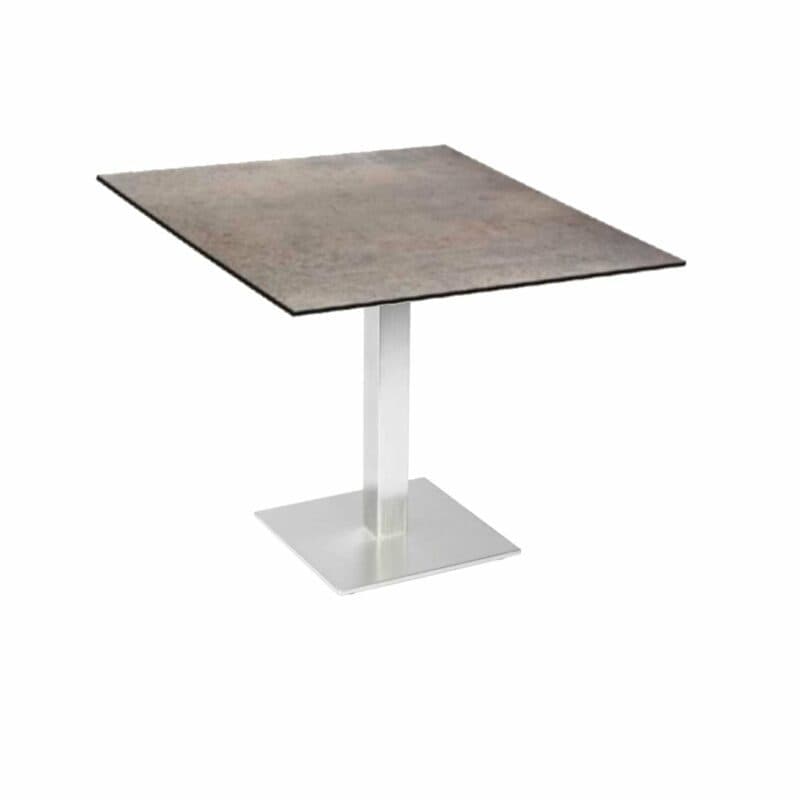 Stern "Mailand" Bistrotisch 80x80 cm, Aluminium in Edelstahloptik, Tischplatte HPL Smoky