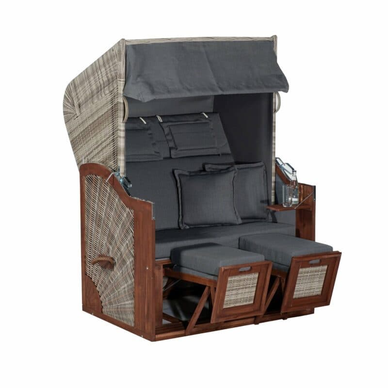 Strandkorb "Rustikal 285 Z SUN Edition" von SunnySmart, Korpus Akazienholz, Geflecht grey-washed, Dessin 1230
