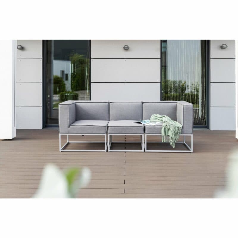 Kettler "Modena" 3-Sitzer mit 2x Eckteil, 1x Mittelteil, Gestelle Aluminium silber, Polster Sunbrella® flanelle