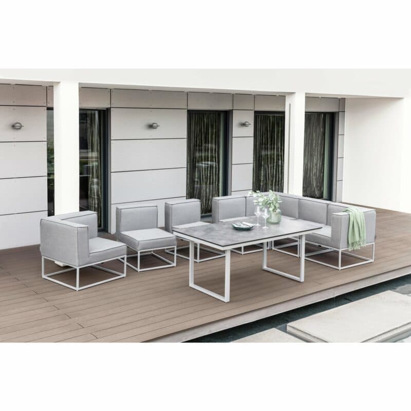 Kettler "Modena" Lounge-/Casual Dininggruppe, Gestell Aluminium silber, Polster Sunbrella® flanelle, Tisch "Skate" Aluminium silber/HPL anthrazit, 160x95 cm