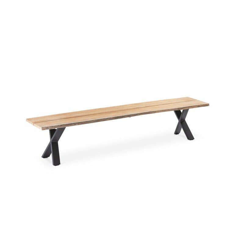 Niehoff "Solid" Gartenbank 220 cm, X-Gestell Aluminium anthrazit, Teakholz mit Baumkante