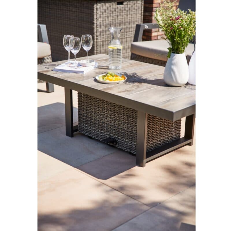 Siena Garden "Corido" Loungetisch/Lift-Tisch, Gestell Aluminium anthrazit matt, Geflecht charcoal grey, Tischplatte Keramik washed grey, 130x75 cm