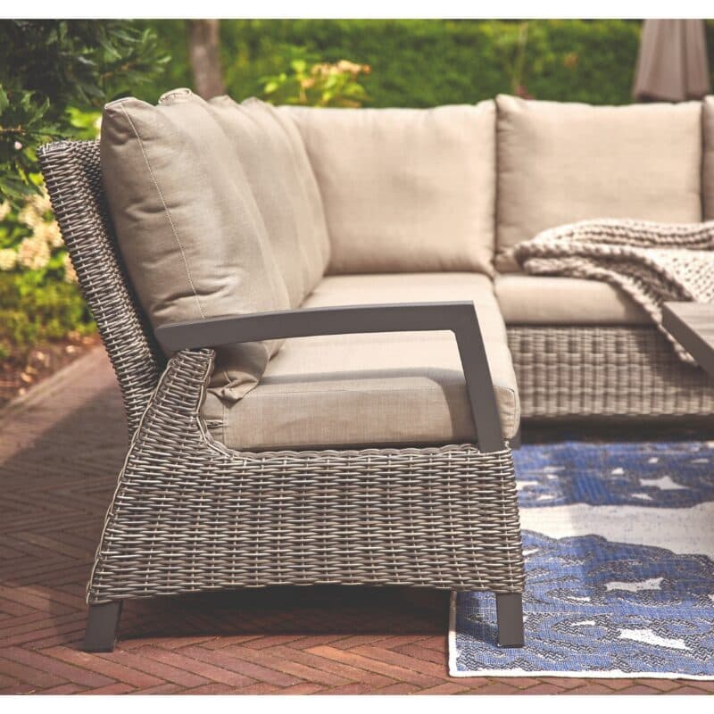 Siena Garden "Corido" Loungeset mit Lift-Tisch und Ecklounge, Gestell Aluminium anthrazit, Geflecht charcoal grey, Tischplatte Keramik, Polster taupe meliert