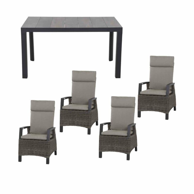 Siena Garden Gartenmöbel-Set mit Dining-Sessel "Corido" und Gartentisch "Silva" 160x90 cm, Aluminium anthrazit matt, Geflecht charcoal grey, Tischplatte Keramik