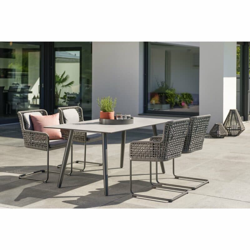 Stern Gartenmöbel-Set mit Freischwinger "Greta" und Tisch 180x100 cm "Interno", Gestell Alu anthrazit, Tischplatte HPL