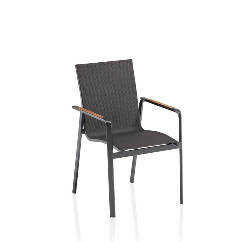 Kettler "Diamond" Stapelsessel, Gestell Aluminium anthrazit, Sitzfläche Textilen® charcoal, Armlehne Teak
