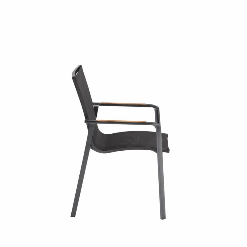 Kettler "Diamond" Stapelsessel, Gestell Aluminium anthrazit, Sitzfläche Textilen® charcoal, Armlehne Teak